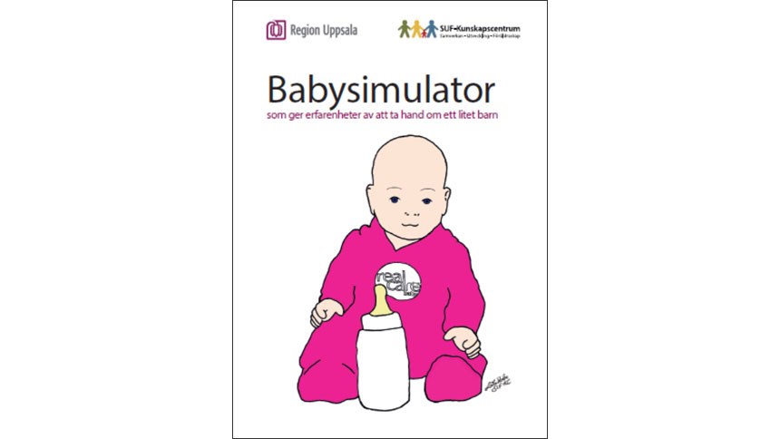 Folderframsida med illustrerad babysimulator.
