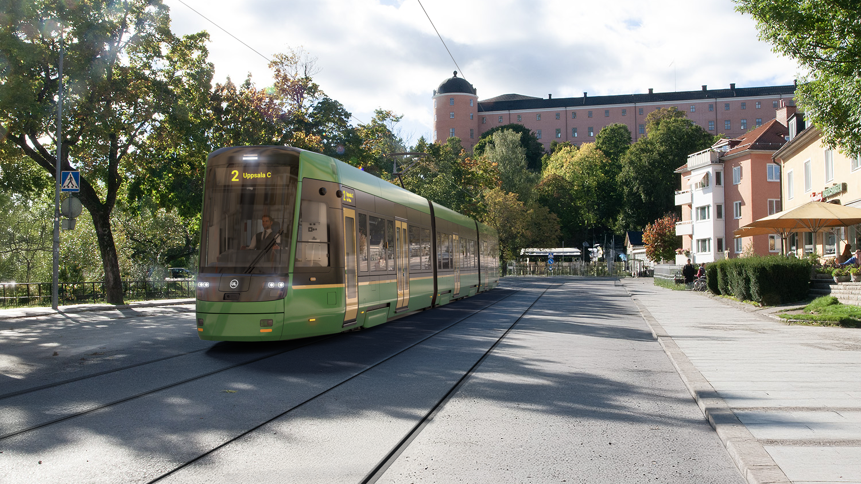 Spårvägsprojketet visade vid en pressträff bilder på hur spårvagnarna kommer att se ut i trafik i Uppsala. Bild: Skoda Transtech Oy