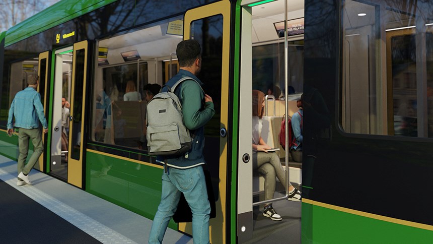 Visionsbild av hållplats för Uppsala spårväg.