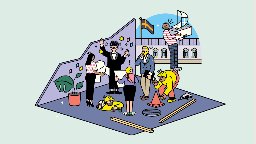 Illustration av möte mellan personer av olika befattning