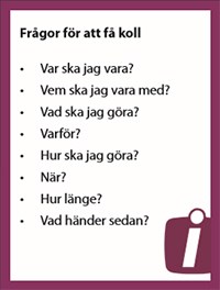 Infotekets plånboks-kort "Frågor för att få koll"