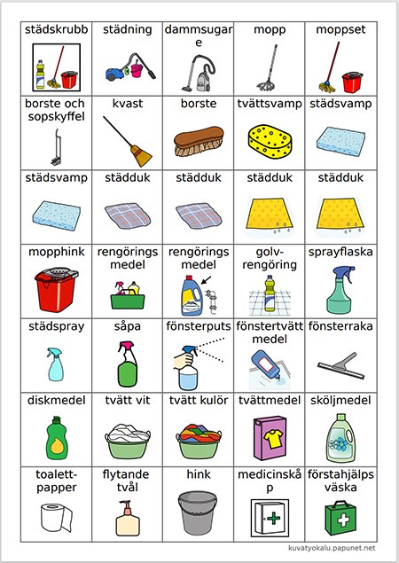 Bildark med symboler för städning.