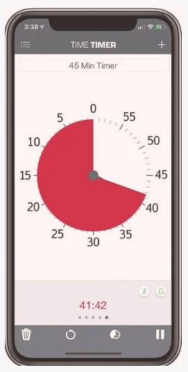 Mobilsk&auml;rm som visar timetimer en klocka som visar ett f&auml;rgat f&auml;lt som minskar i takt med att klockan r&auml;knar ner tiden.
