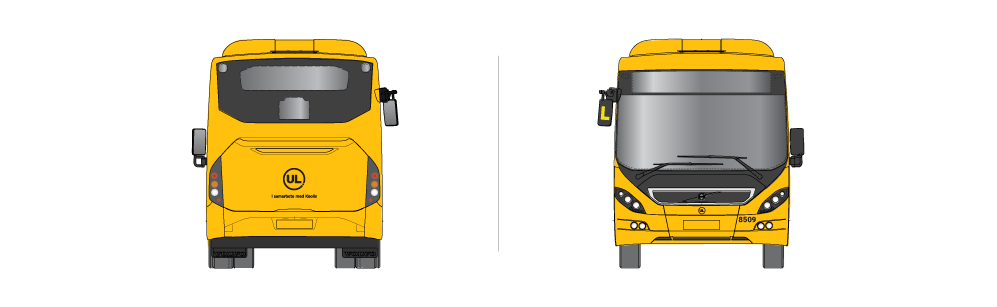 Regionbussar som visas framifrån och bakifrån