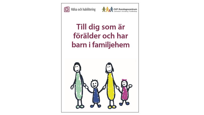 Folderframsida med illustration av familj.